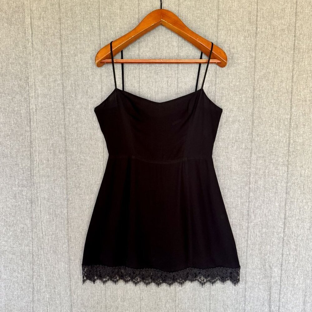 Reformation Black Chiffon Lace Hem Spaghetti Strap Mini Dress Size 10